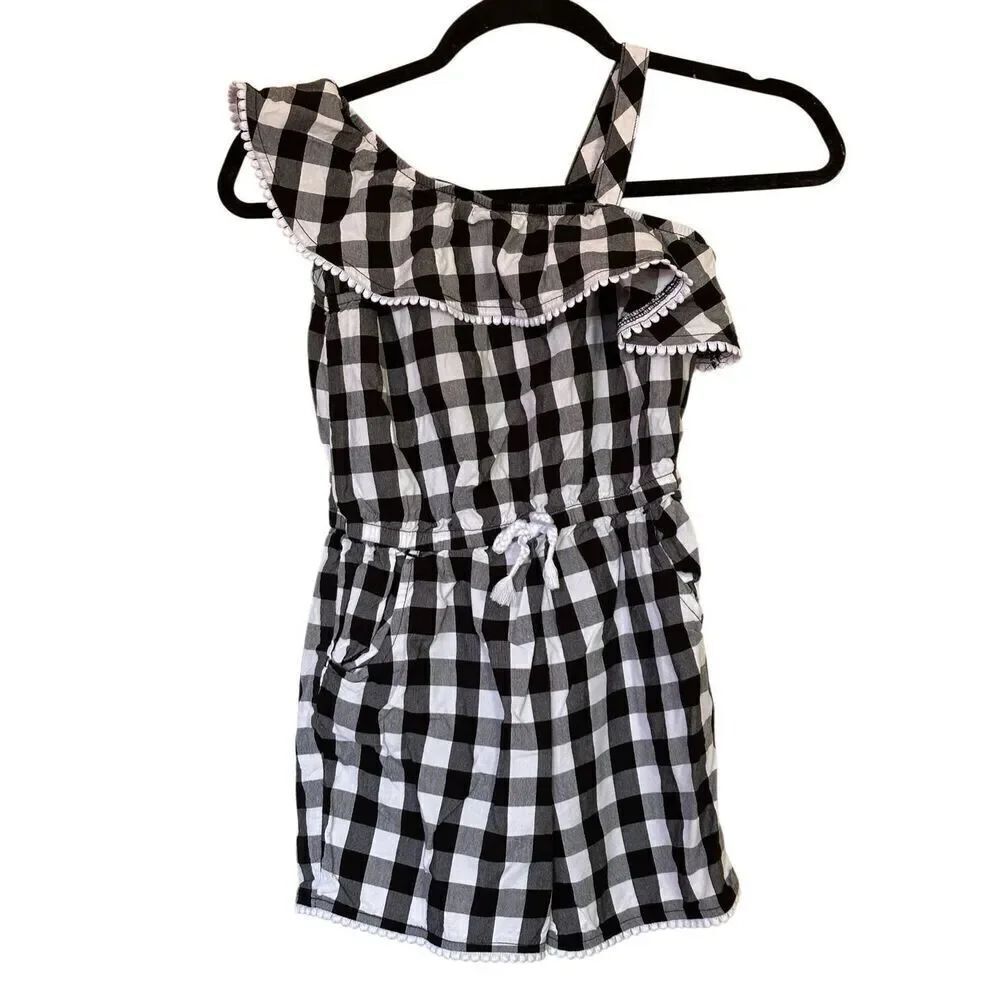 Wonder Nation Girls One Shoulder Black & White Romper Sz Medium 7/8